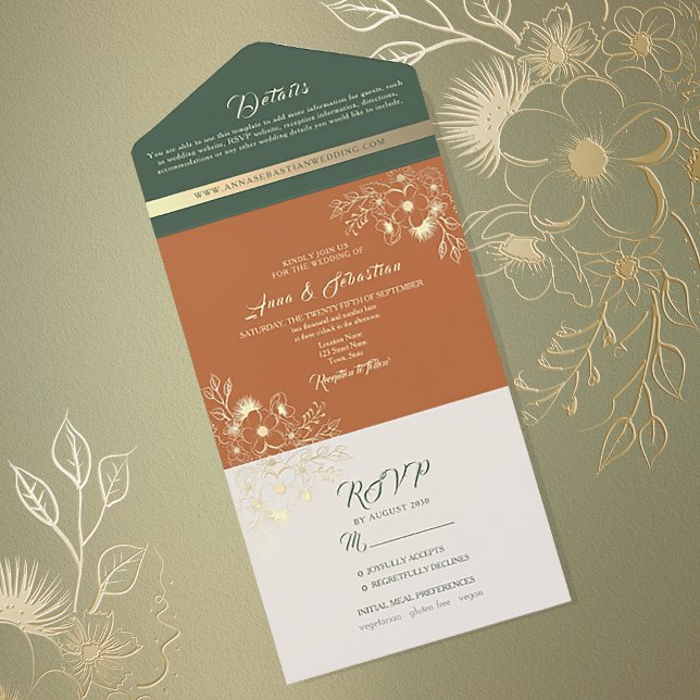 Terracotta and Sage Green Wedding All In One Invitation (Creator Uploaded)