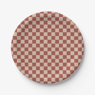 Terracotta and Tan Checkerboard Paper Plate