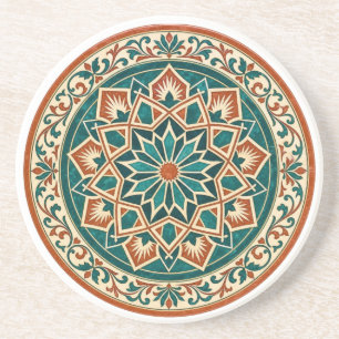 Terracotta and Teal Andalusian Star Stone Coaster