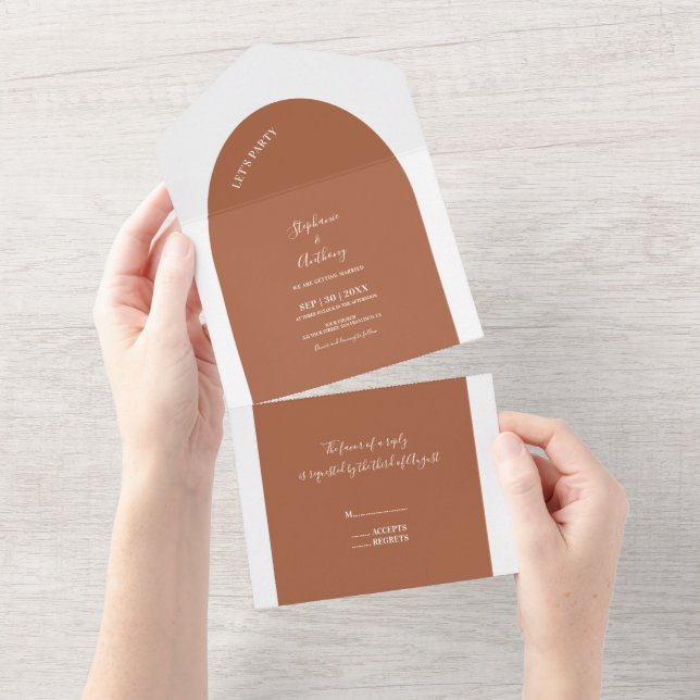 Terracotta and White Arch Wedding All In One Invitation (Tearaway)