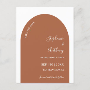Terracotta and White Arch Wedding Save the Date Announcement Postcard