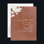 Terracotta and White Floral Boho Save The Date Announcement Postcard<br><div class="desc">Terracotta and white watercolor flowers non photo save the date postcards</div>