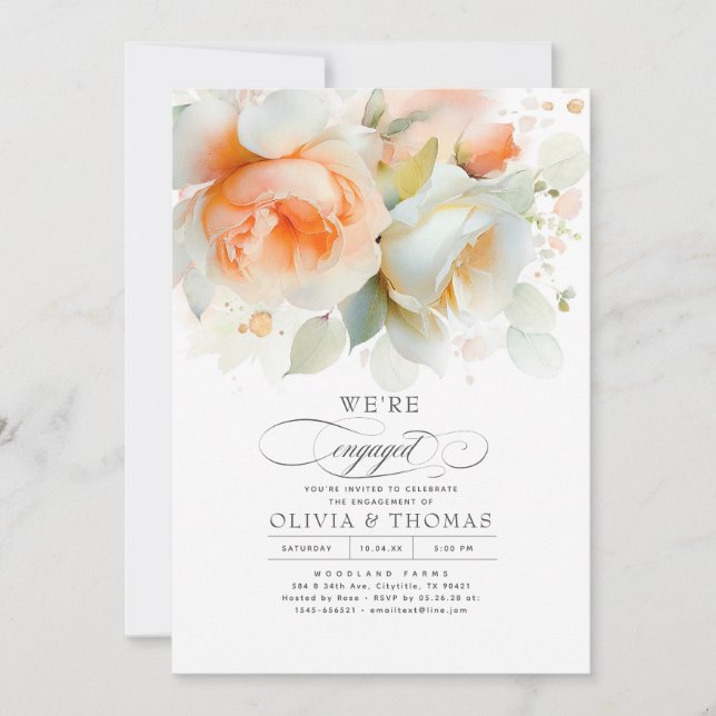 Terracotta and White Floral Engagement Party Photo Invitation (Front)