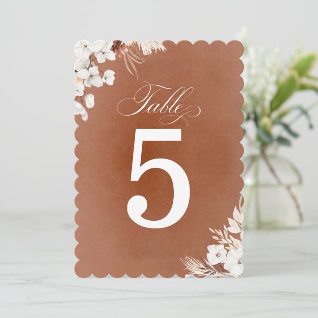 Terracotta and White Flowers Boho Table Number (Standing Front)