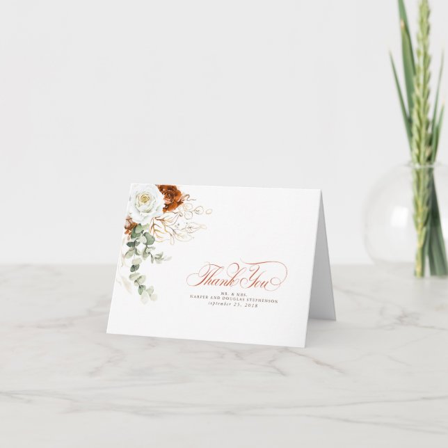 Terracotta and White Flowers Boho Thank You Card (Front)