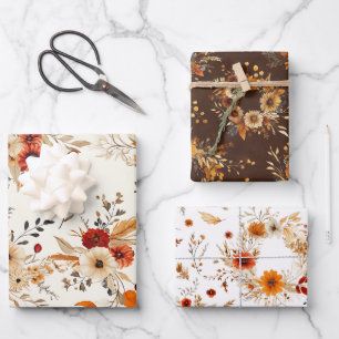 Terracotta and White Flowers Botanical Boho Exotic Wrapping Paper Sheet
