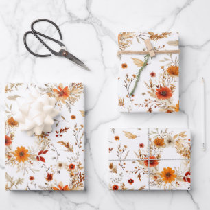 Terracotta and White Flowers Botanical Boho Exotic Wrapping Paper Sheet