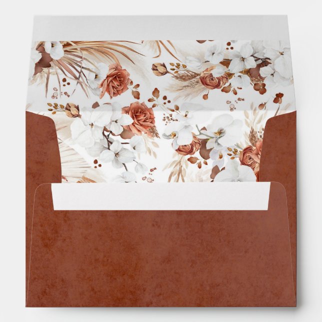 Terracotta and White Flowers Pampas Grass Boho Envelope (Back (Bottom))