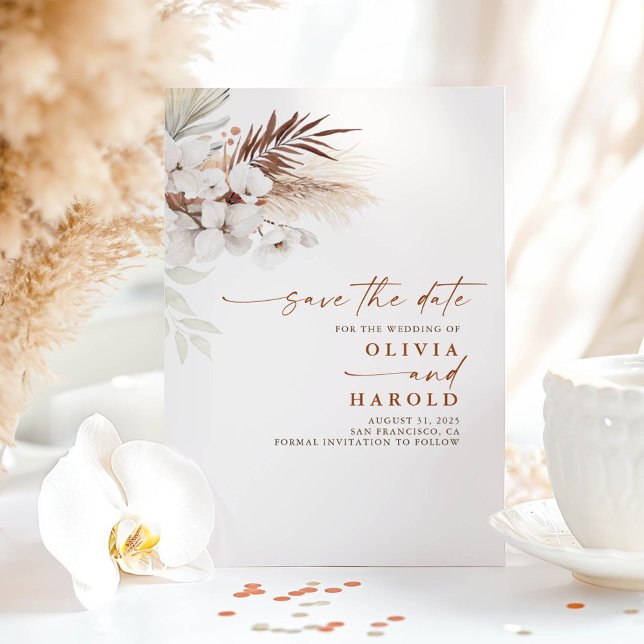 Terracotta and White Flowers Save The Date Announcement (Save The Date Boho Terracotta Cards)