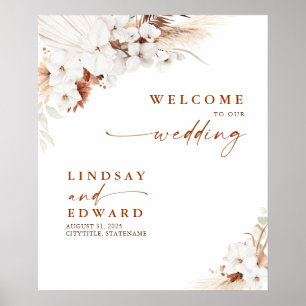 Terracotta and White Flowers Wedding Welcome Sign