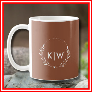 Terracotta and White Modern Initials Monogram Coffee Mug