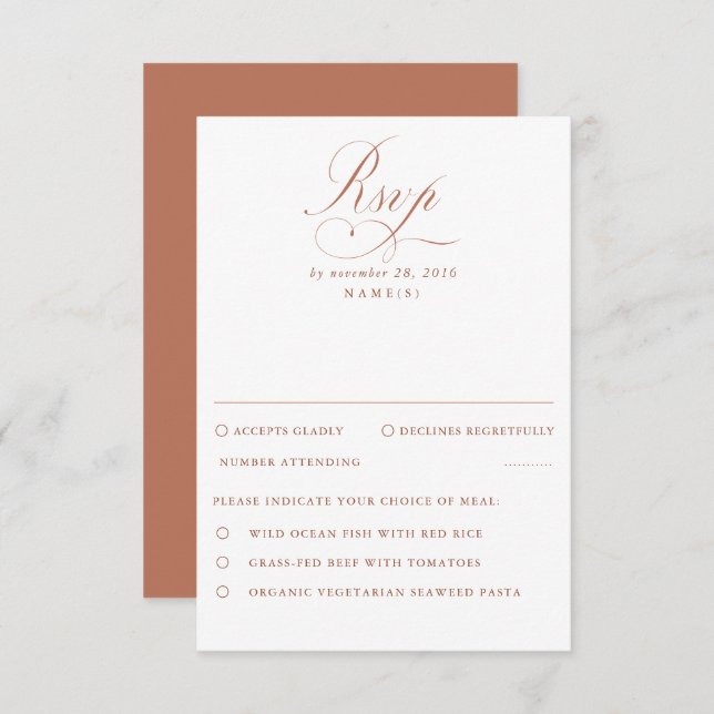 Terracotta and White Modern Minimal Wedding RSVP (Front/Back)