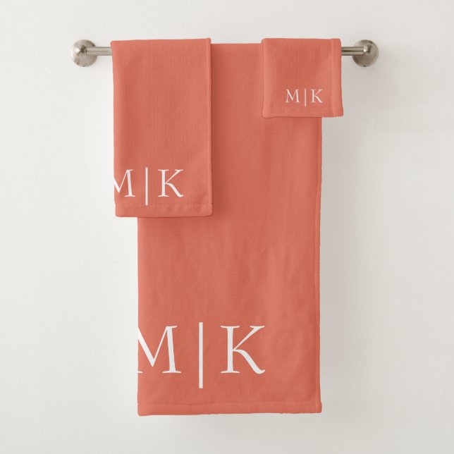 Terracotta and White | Modern Monogram Bath Towel Set (Insitu)