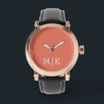 Terracotta and White | Modern Monogram Watch<br><div class="desc">This modern design features a rich Terracotta background,  with your initials in bold white text for a look that is simple and stylish,  yet professional.</div>