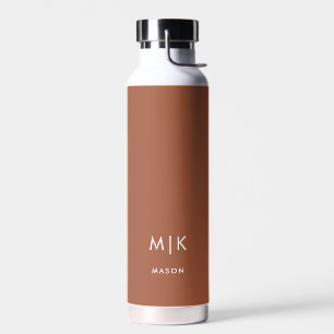 Terracotta and White Modern Monogram Water Bottle