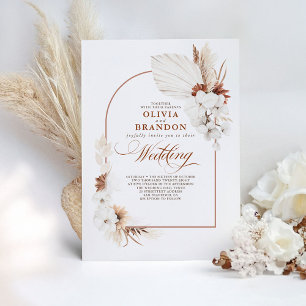 Terracotta and White Orchid Flowers Boho Wedding Invitation