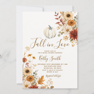 Terracotta and white pumpkin Fall Bridal Shower Invitation