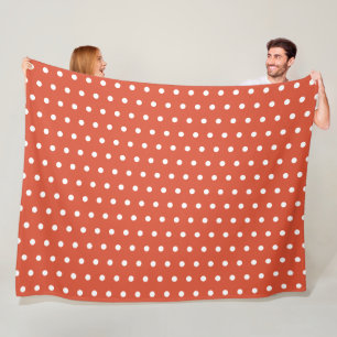 Terracotta and White Retro Polka Dot Pattern Fleece Blanket