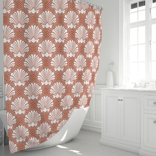 Terracotta and White Seashell Coastal  Shower Curtain (Creator Uploaded)