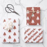 Terracotta and white trees Merry Christmas holiday Wrapping Paper Sheet<br><div class="desc">Terracotta and white trees Merry Christmas holiday Wrapping Paper Sheets. The first sheet features a Christmas trees in terracotta on white,  the second white on clay colour and the third the text "Merry Christmas".</div>