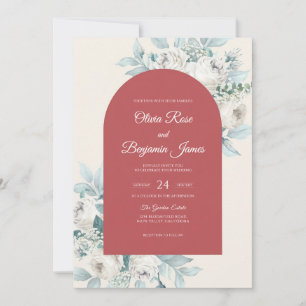 Terracotta Aqua Foliage Eucalyptus Wedding Invitation