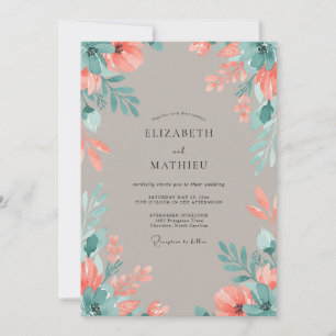 Terracotta Aqua Painted Wedding Invitation