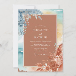 Terracotta Aqua Pampas Eucalyptus Wedding Invitation