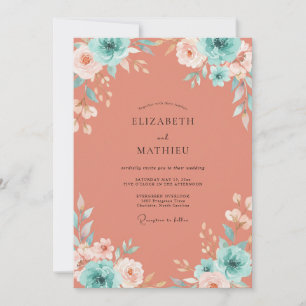 Terracotta Aqua Petal Wedding Invitation