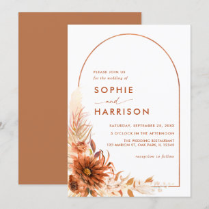 Terracotta Arch Burnt Orange Pampas Grass Wedding Invitation