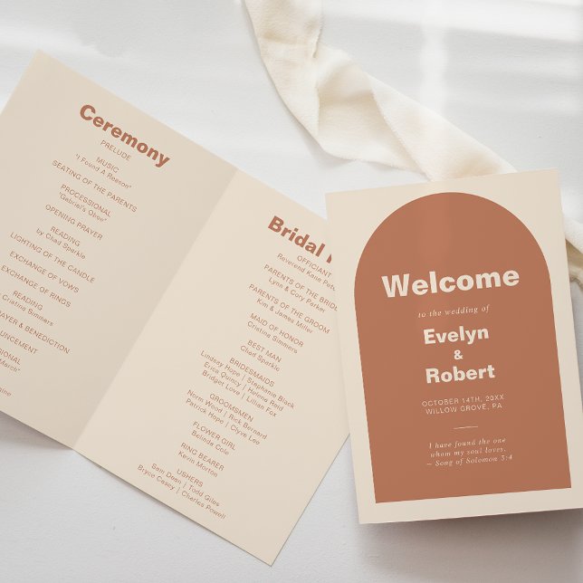 Terracotta Arch Minimalist Formal Folded Wedding  Program (Creator Uploaded)