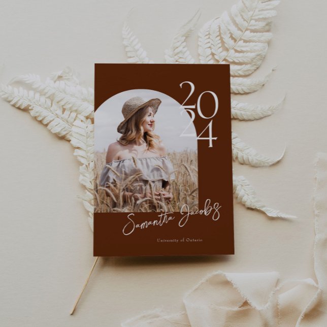 Terracotta Arch Modern Minimalist Photo Graduation Invitation (Creator Uploaded)