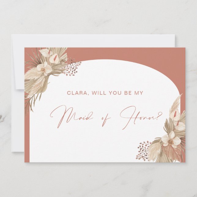 Terracotta Arch Pampas Grass maid of honour card (Front)