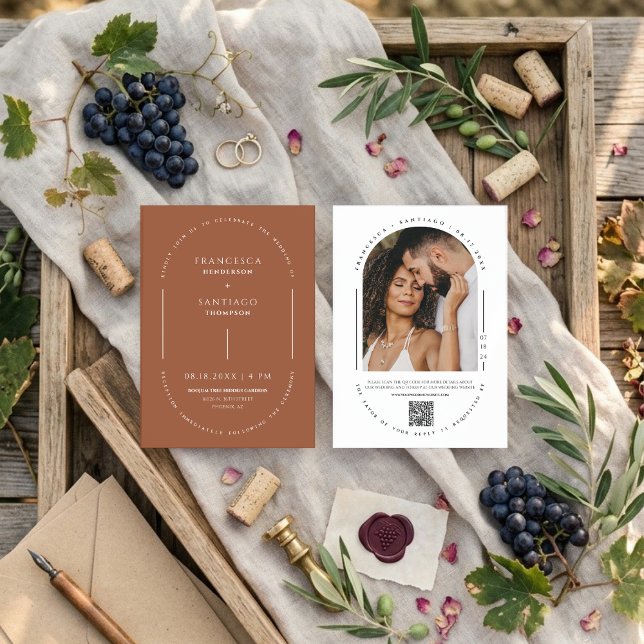 Terracotta Arch QR Code Fall Wedding Photo Invite (Creator Uploaded)