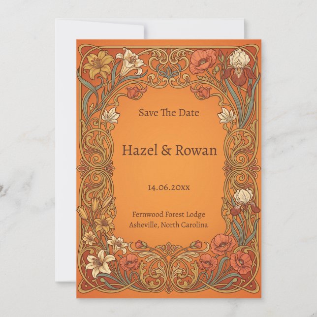 Terracotta Art Nouveau Floral Save the Date Invitation (Front)