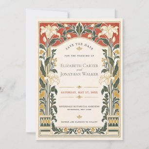 Terracotta Art Nouveau Lily Save the Date Invitation