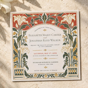Terracotta Art Nouveau Lily Wedding Invitation