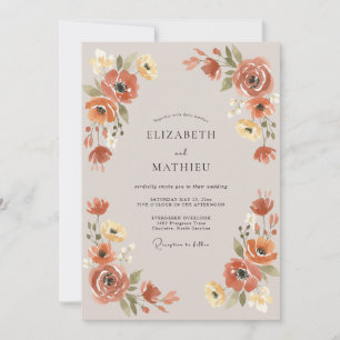 Terracotta Artistic Blossom Wedding Invitation