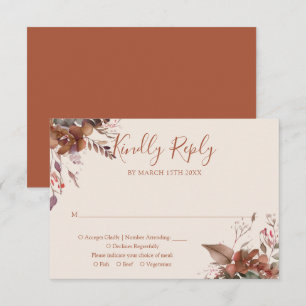 Terracotta Autumn Fall Rustic Floral Wedding RSVP Card