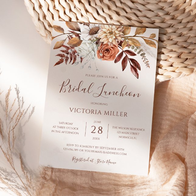Terracotta Autumn Floral Boho Fall Bridal Luncheon Invitation (Creator Uploaded)