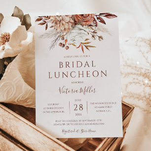 Terracotta Autumn Floral Boho Fall Bridal Luncheon Invitation