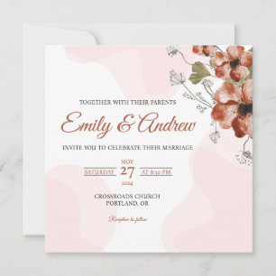 Terracotta Autumn Floral Watercolor Square Wedding Invitation