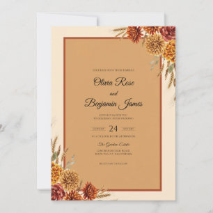 Terracotta Autumn Foliage Grey Eucalyptus Wedding Invitation