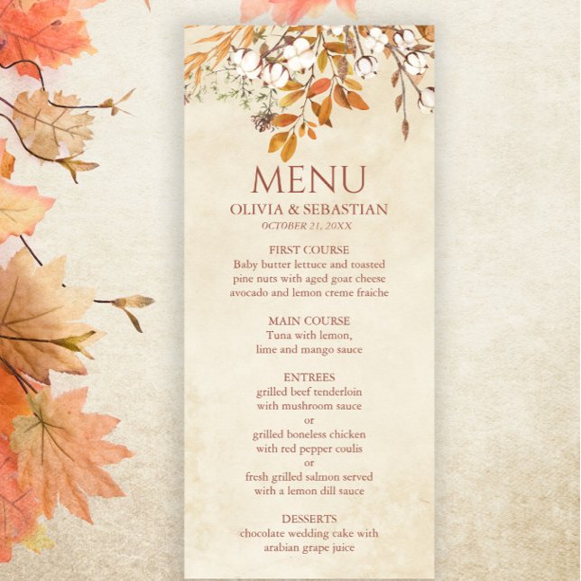Terracotta Autumn Leaves Boho Fall Wedding Menu (Creator Uploaded)