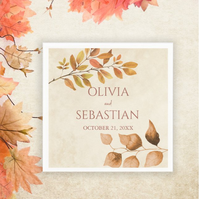Terracotta Autumn Leaves Boho Fall Wedding Napkin (Creator Uploaded)