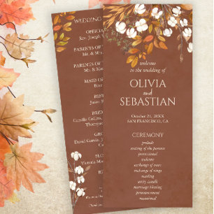 Terracotta Autumn Leaves Boho Fall Wedding Program