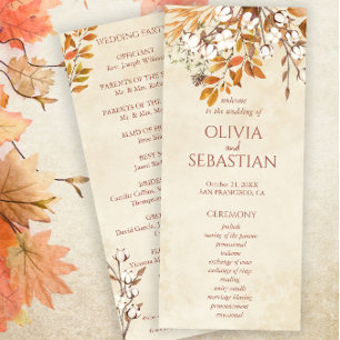 Terracotta Autumn Leaves Boho Fall Wedding Program