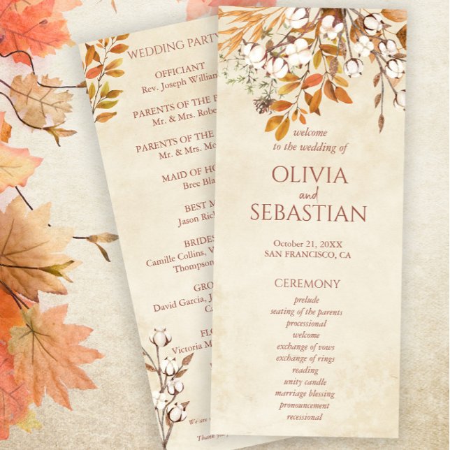 Terracotta Autumn Leaves Boho Fall Wedding Program (Creator Uploaded)