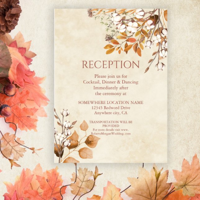 Terracotta Autumn Leaves Fall Wedding Reception Enclosure Card (Creator Uploaded)
