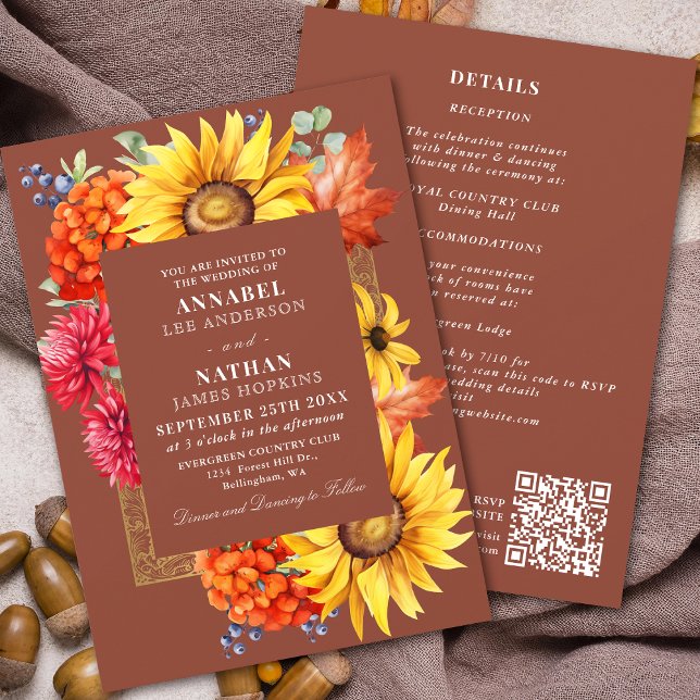 Terracotta Autumn Watercolor Floral QR Code Invitation (Creator Uploaded)