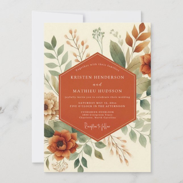 Terracotta Autumnal Foliage Wedding Invitation (Front)